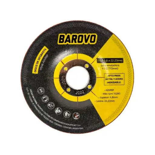 [11548-A24RBF] Disco de Desbaste 115 mm Espesor 4,8 mm BAROVO 11548-A24RBF
